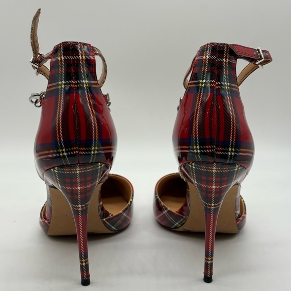 Jessica Simpson Red Plaid Heels with Chain Detail - Picture 6 of 7